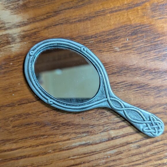 Miniature Hand Mirror With Intricate Celtic Knot Design gray silver tone 4" - Picture 2 of 7